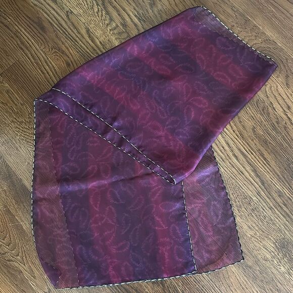 Vintage Semi Sheer Maroon/ Burgundy Long Polyester Scarf /Light Paisley Print - Picture 6 of 6